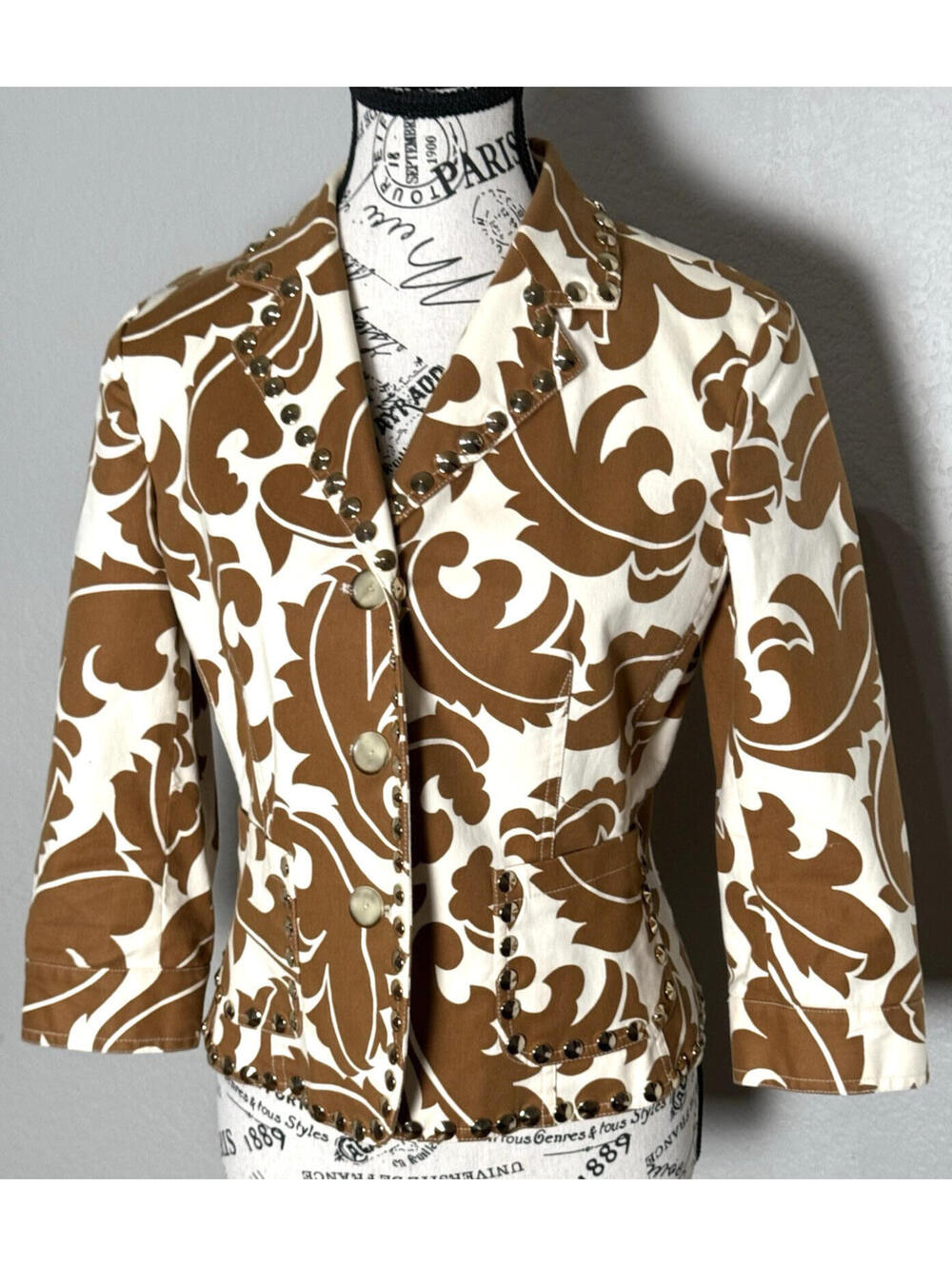 Vintage Etcetera Tan White Western Blazer Jacket Womens SZ 4